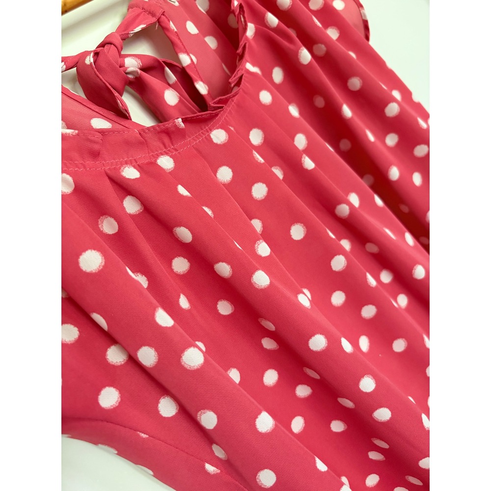 Pink Polka Dot Cap Sleeve Tie Back Blouse Top XS Barbie Work Wear Office Wear - Picture 2 of 9